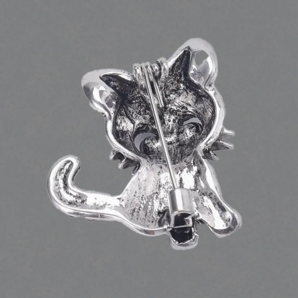 Brooch Kitten Cat Design Paved Shining Black Sparkling Rhinestones - Picture 4 of 6